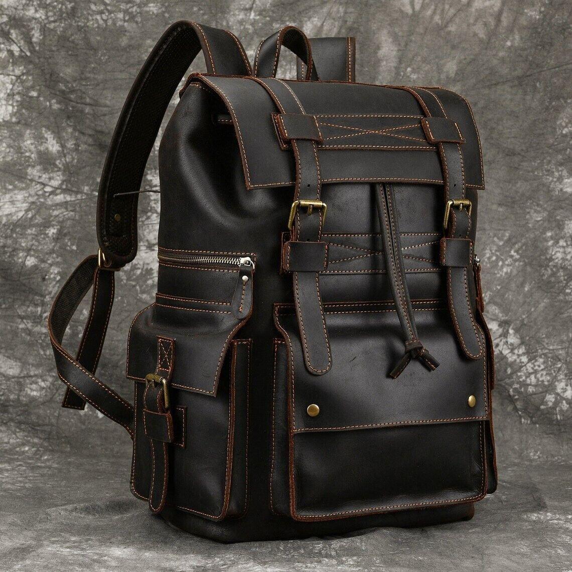 Vintage Dark Brown Leather Backpack