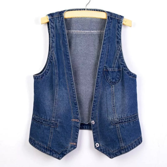 Sleeveless Vintage Denim Waistcoat For Women