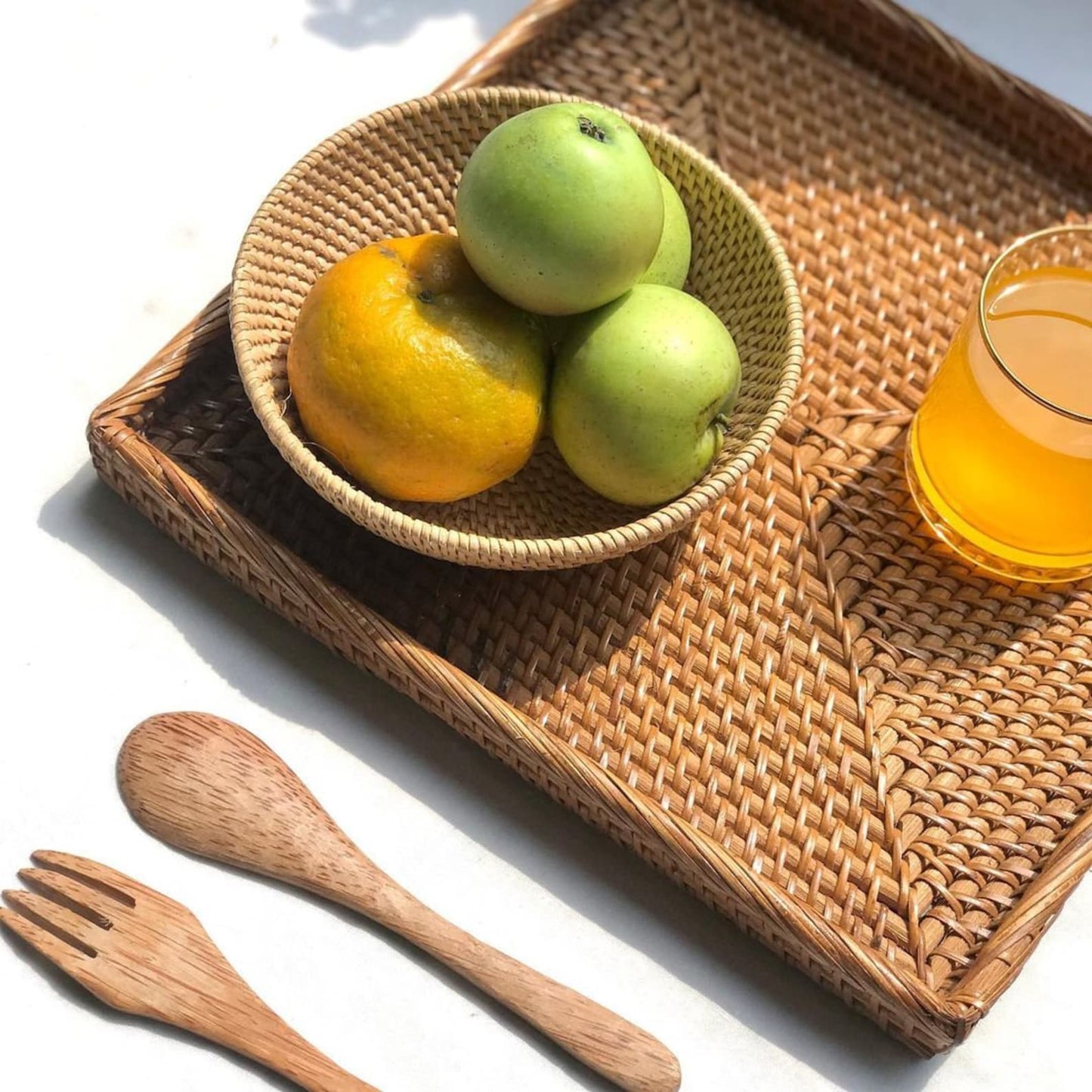 Handwoven Square Natural Rattan Serving Tray