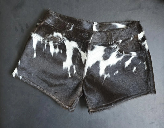 Women Cowhide Mini Shorts Real Cow Fur