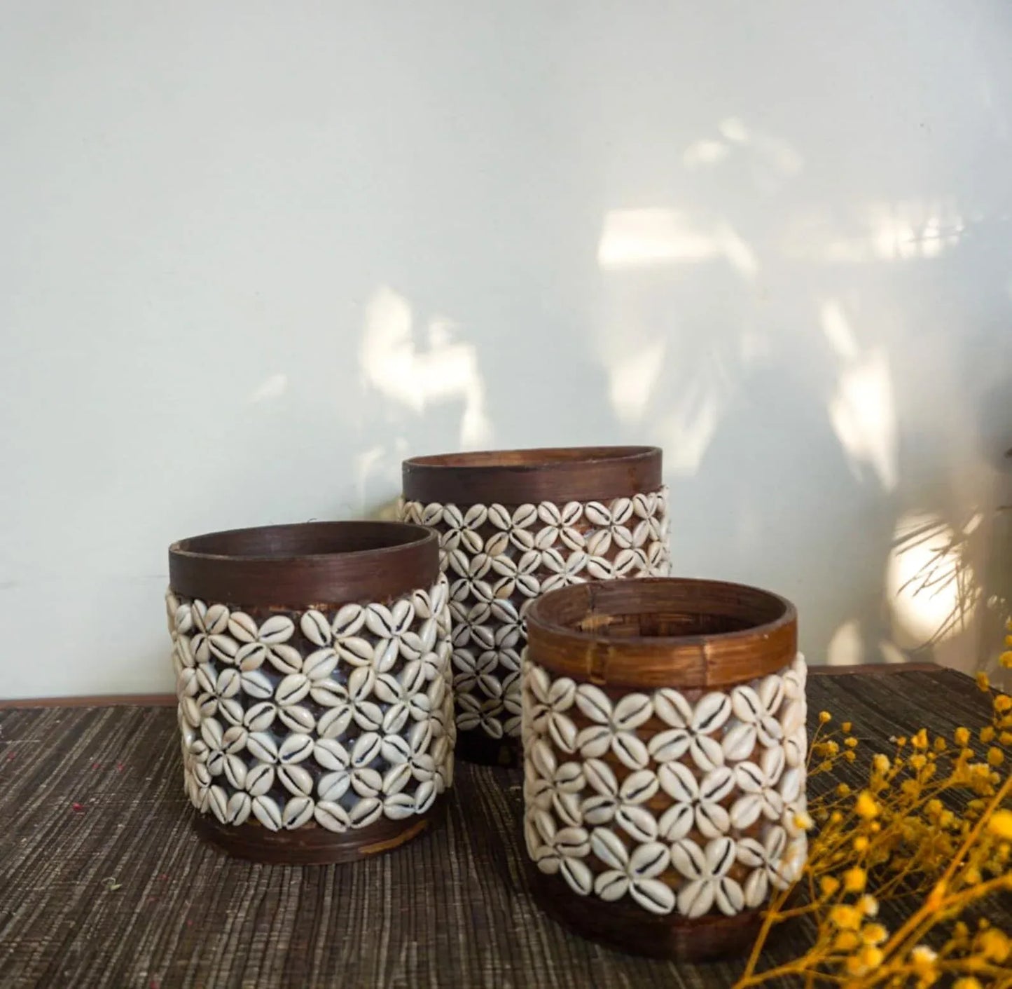 Balinese bamboo and cowrie shells basket