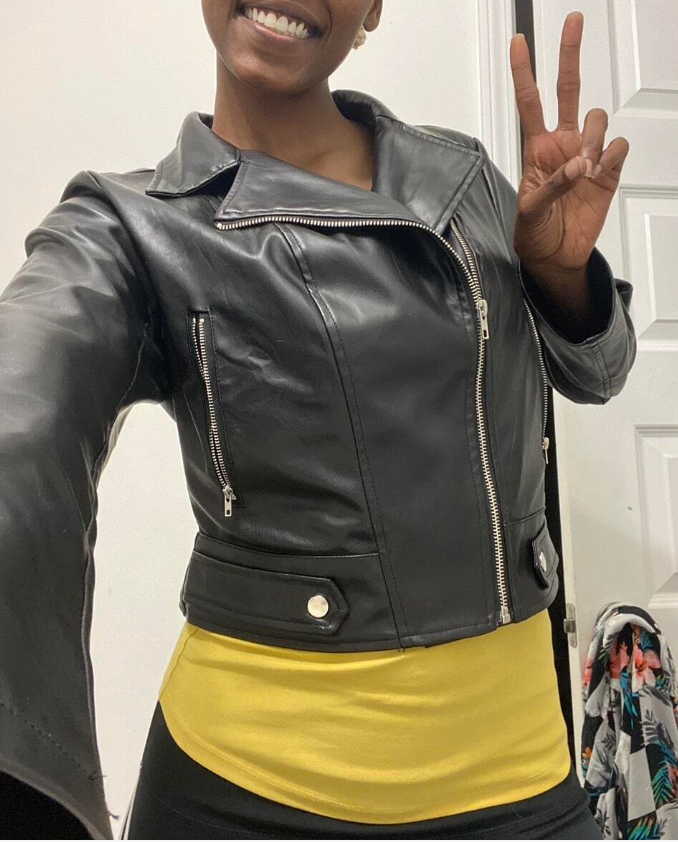 women's leather jacket with long sleeves