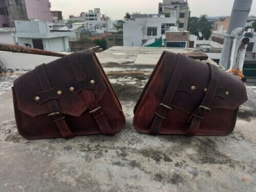 Dark Brown Leather Motorcycle Saddle Bag