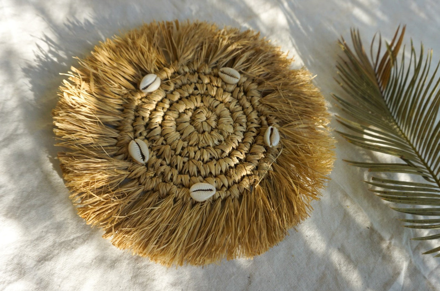 Handmade raffia wicker shell coaster