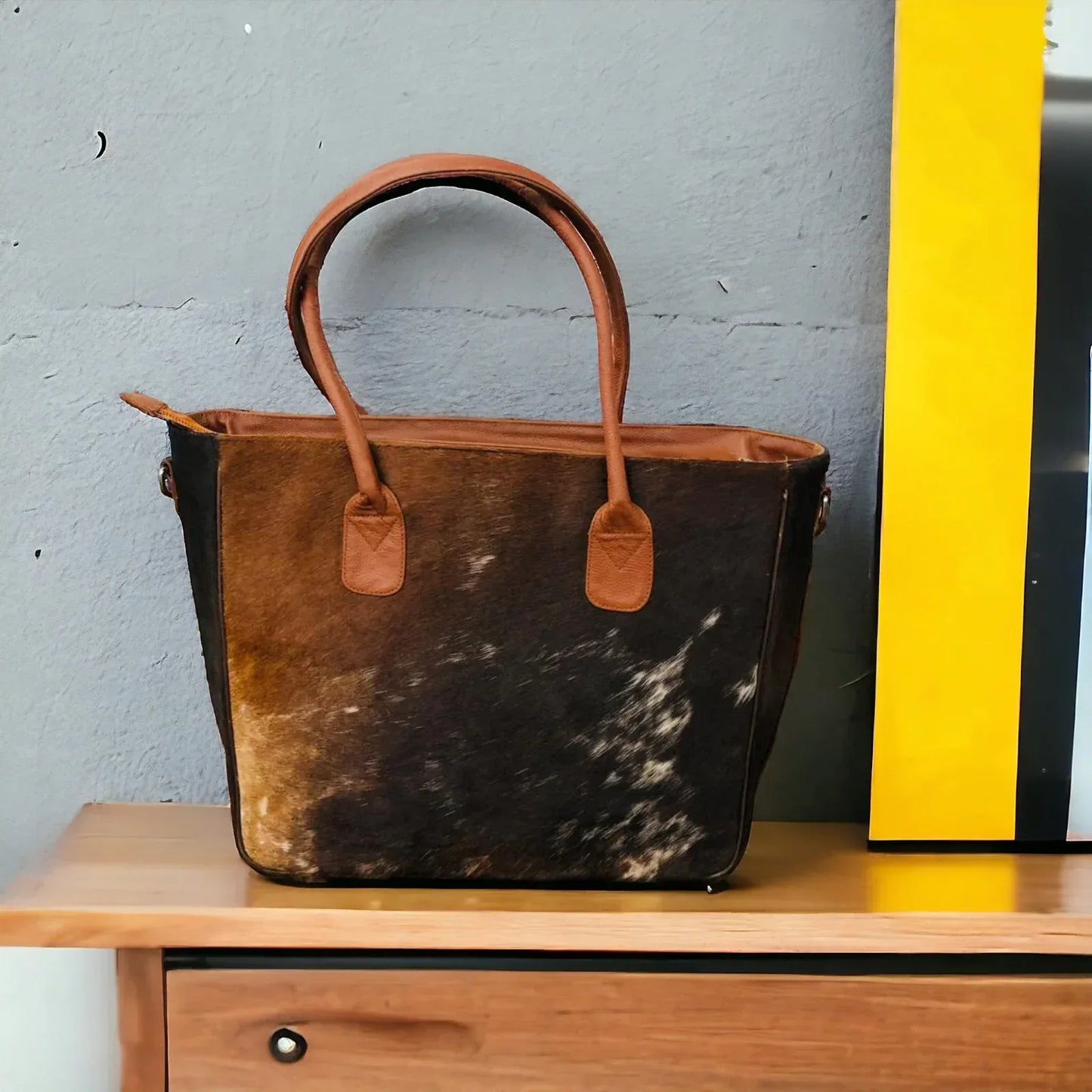 Dark Tricolor Cowhide Purse with Real Leather Base