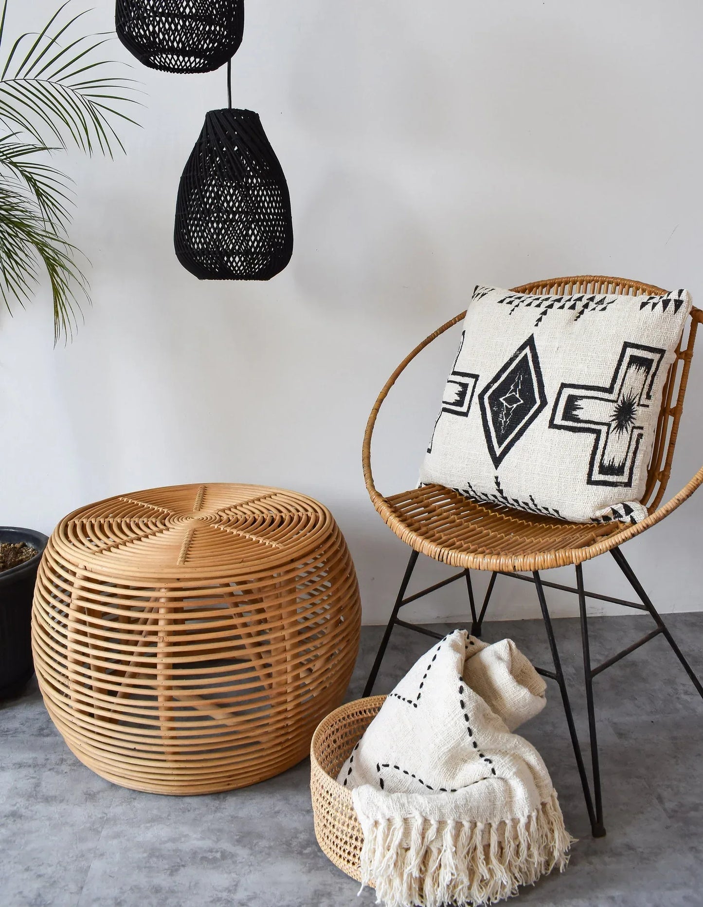 Organic Raw Cotton Black White Decorative Pillow Cover