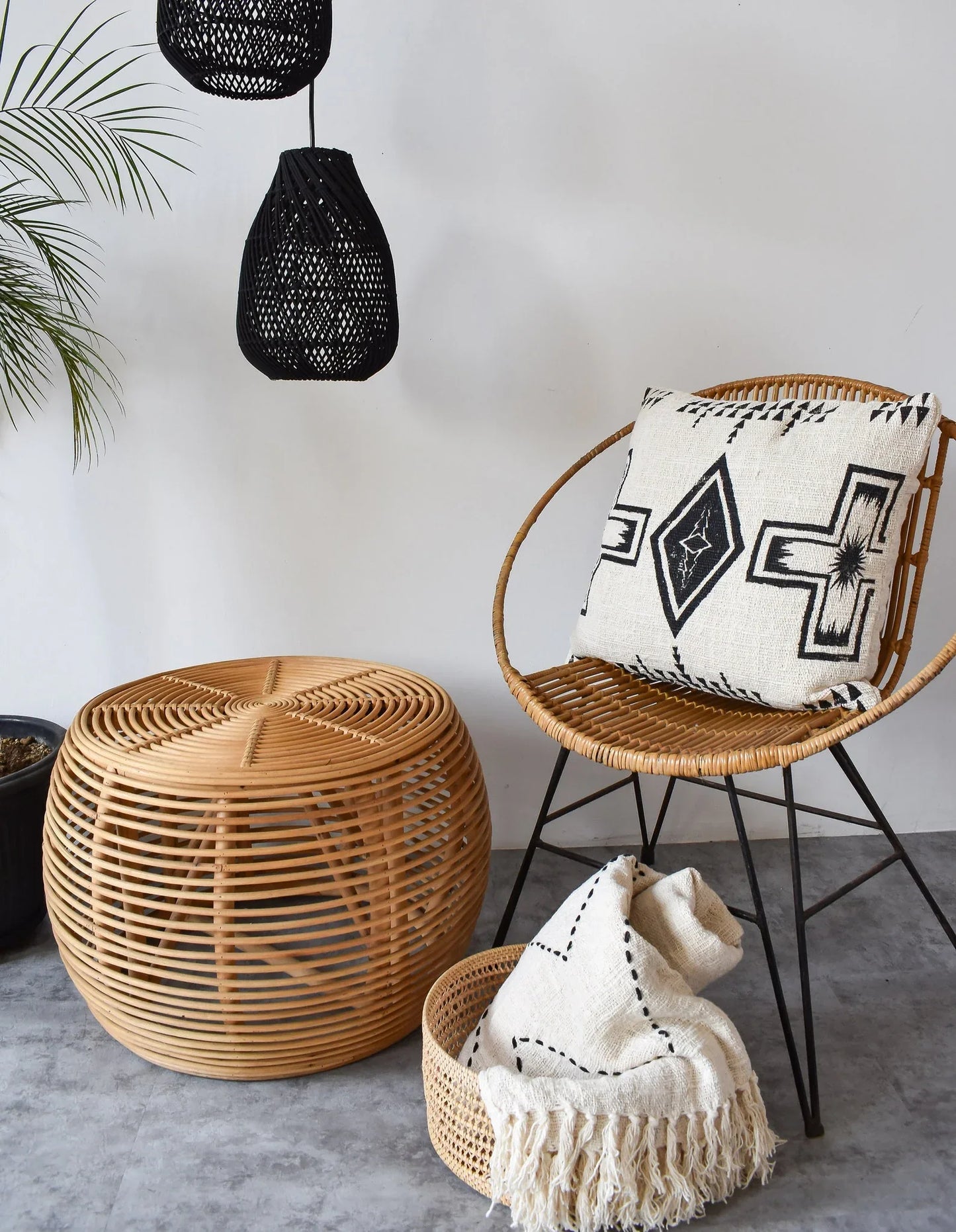 Organic Raw Cotton Black White Decorative Pillow Cover