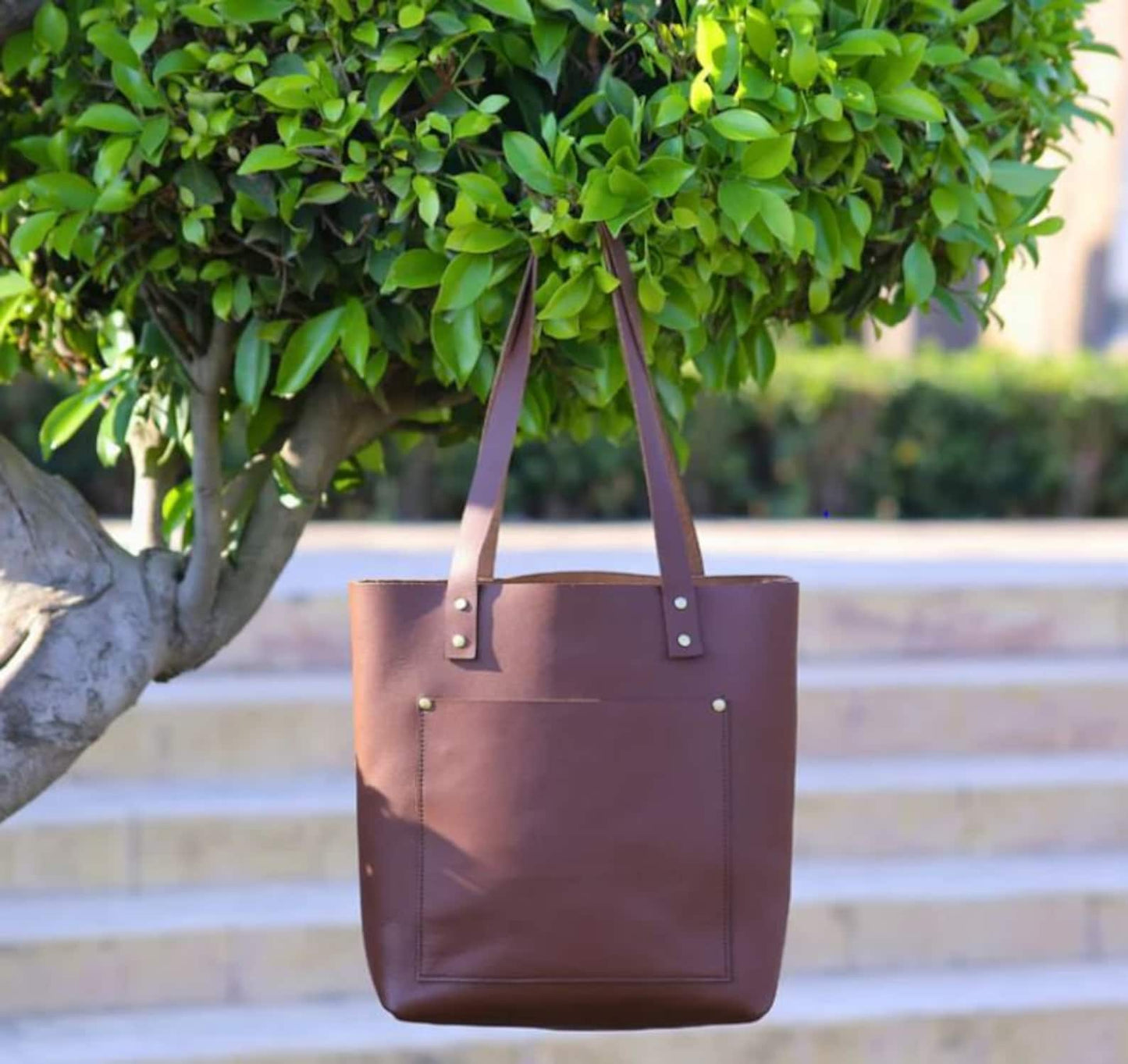 Chocolate Leather Tote Bag for Women