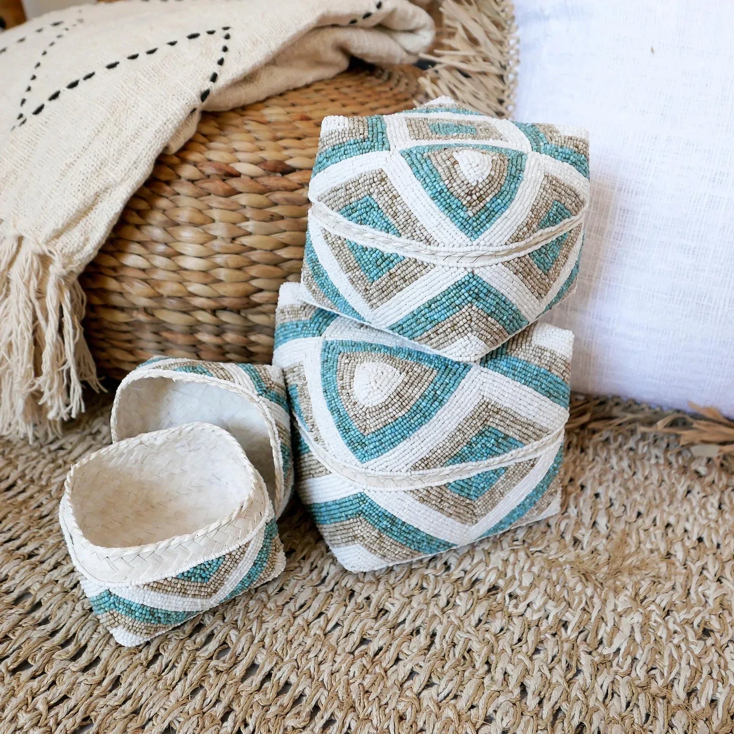 Handmade Balinese Decorative Beaded Box Set