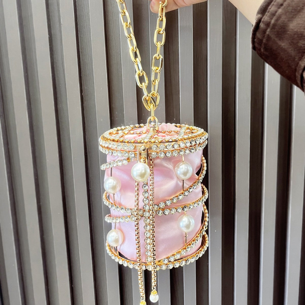 Women's Cage Evening Bag with Rhinestone Chain