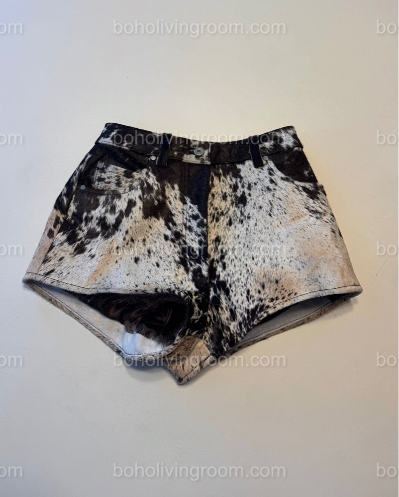Tricolor Cowhide Shorts for Women Mini Cow Print