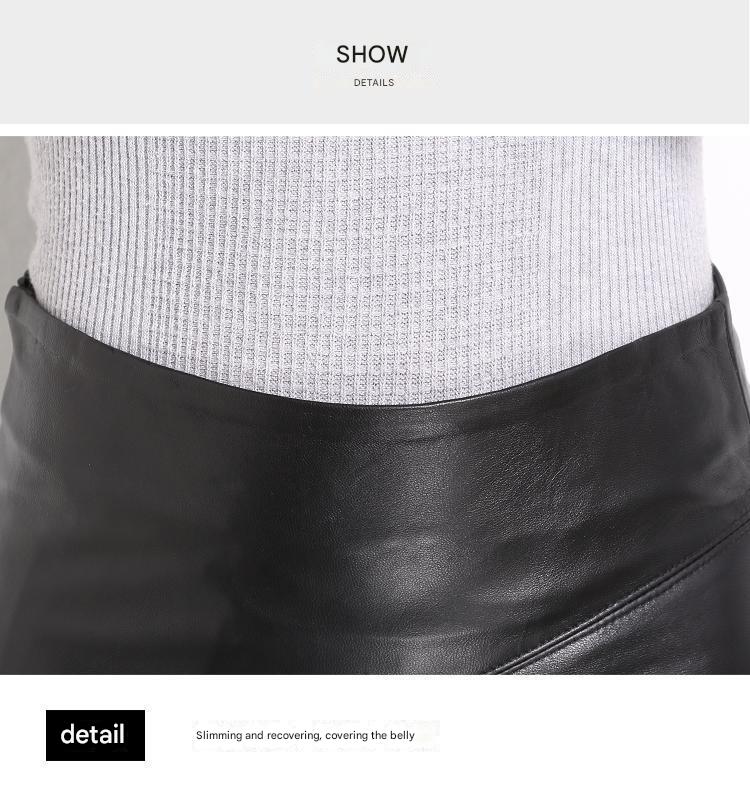 Leather mini skirt outfit ideas start here. Black sheepskin A-line with lace trim, perfect for night outs and statement looks.