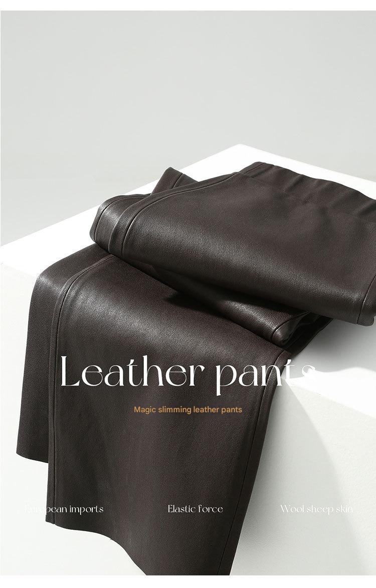 Women’s Brown Stretch Leather Pants High Waisted
