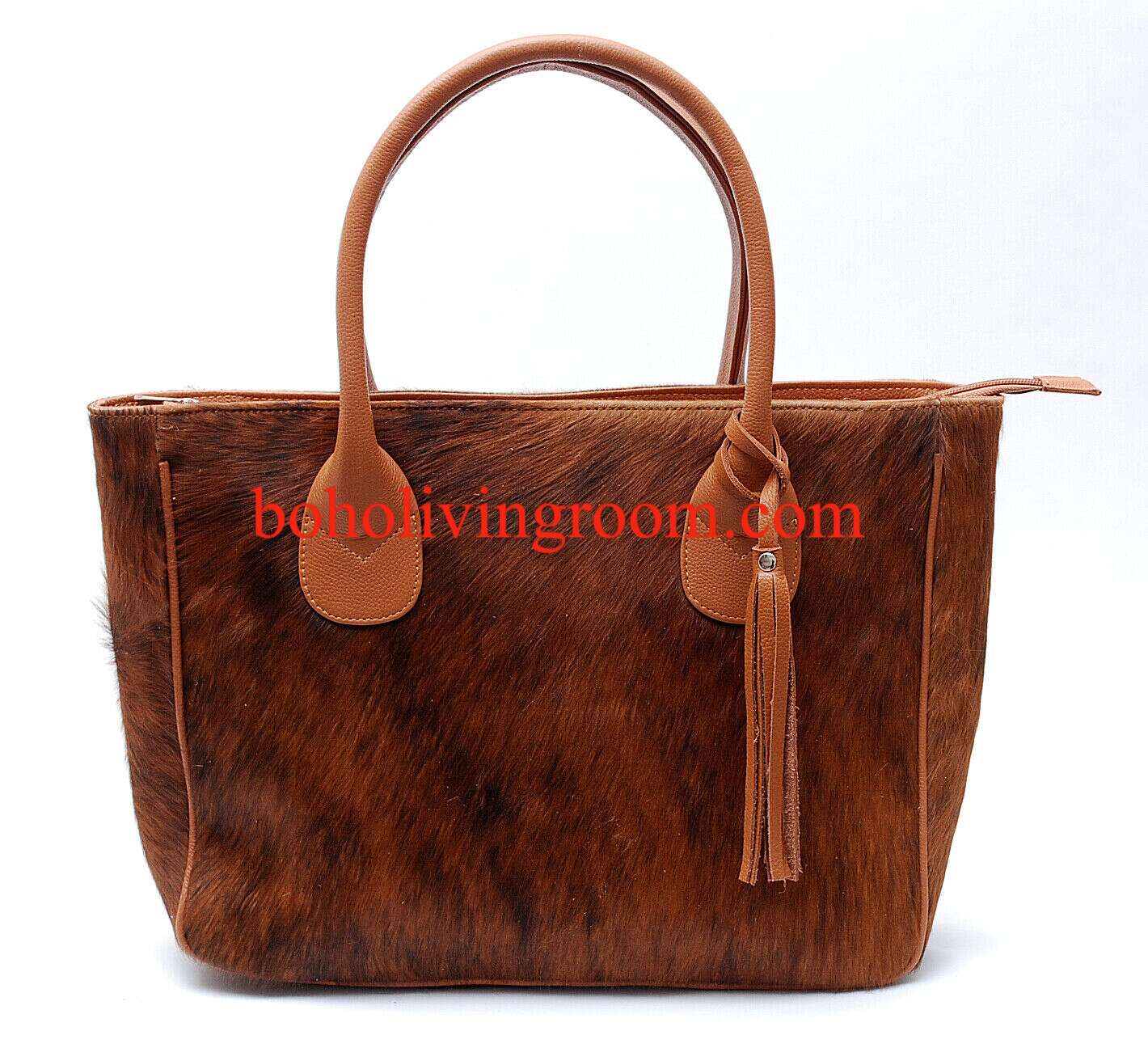 Solid Brown Cowhide Tote Bag