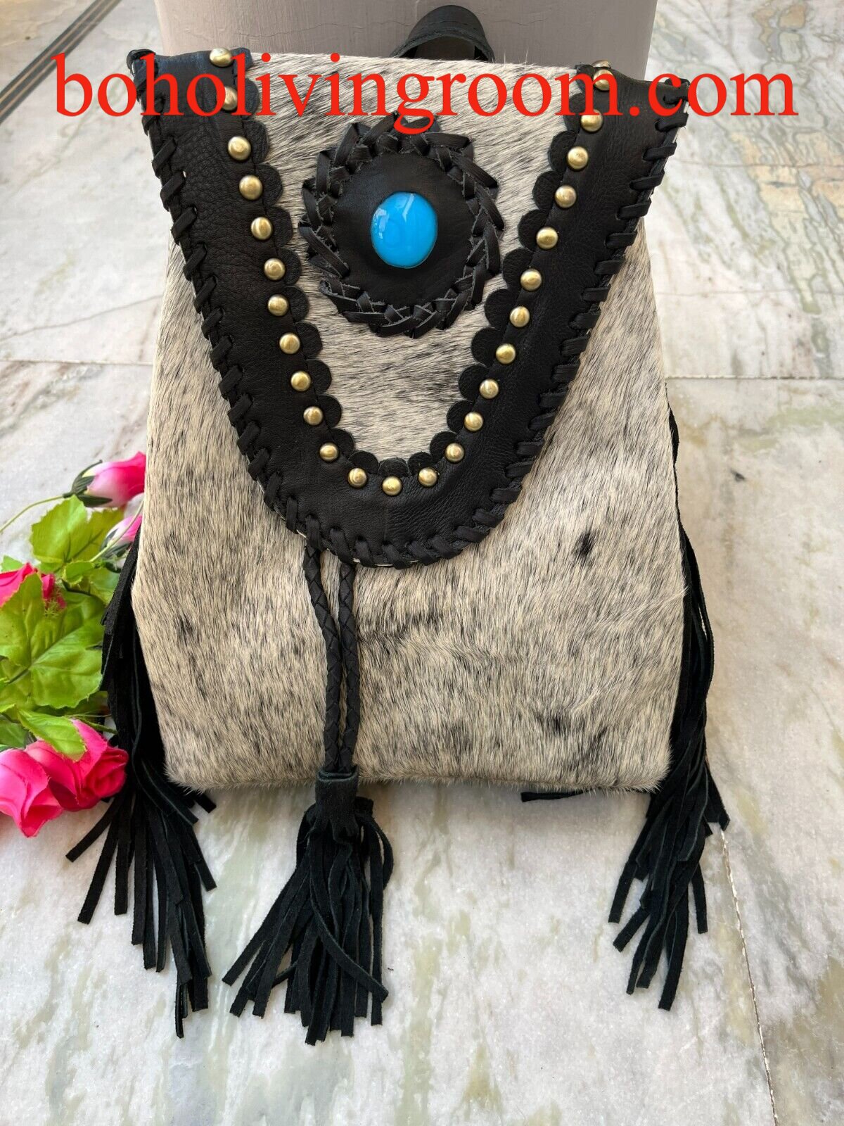 Real Cowhide Backpack Drawstring Bags