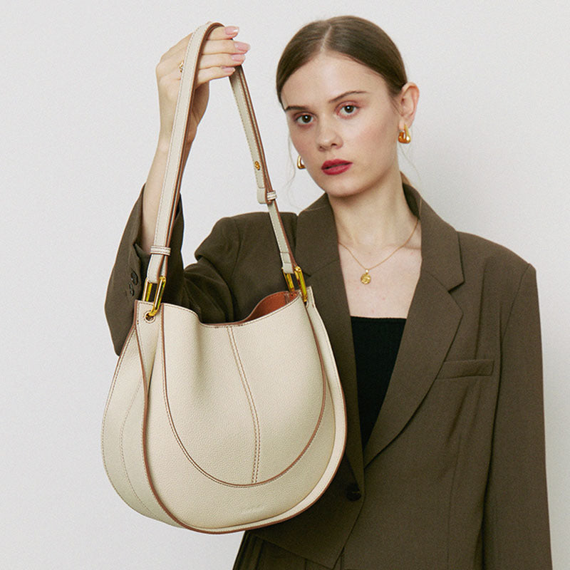 Curved Half Moon Genuine Leather Shoulder Bag