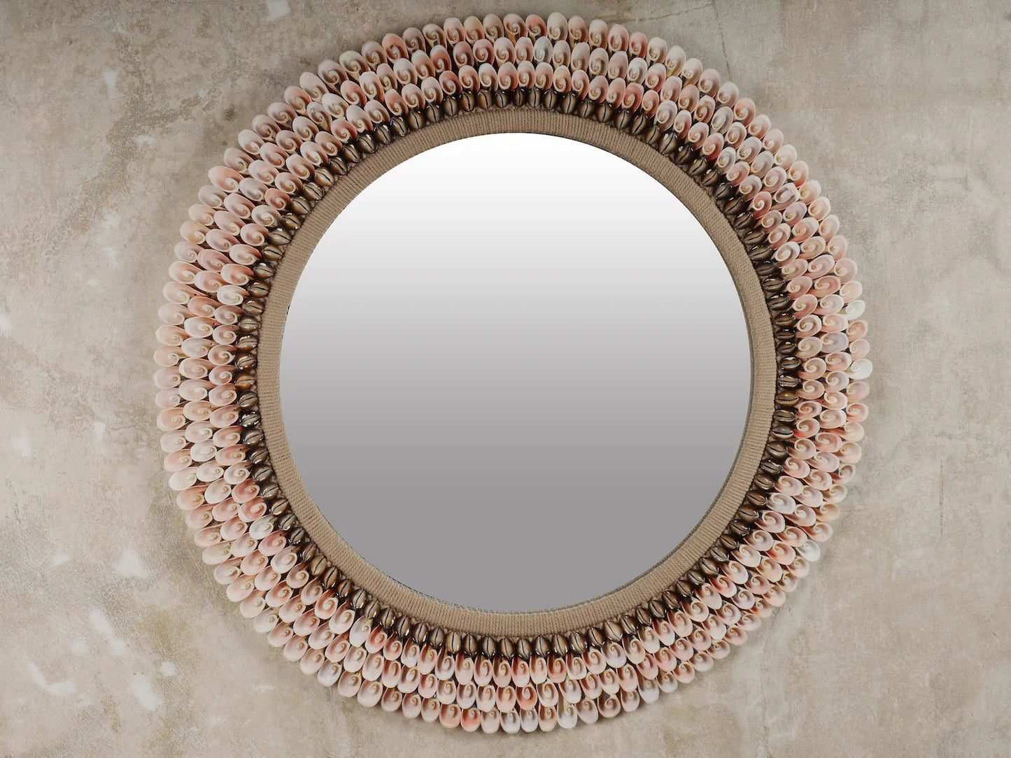 handcrafted large pink sea shells mirror