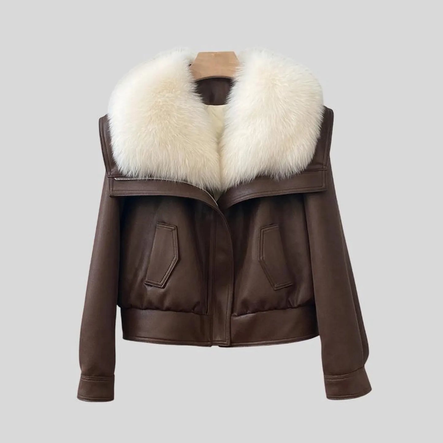 brown leather Shearling Fur Jacket Women's