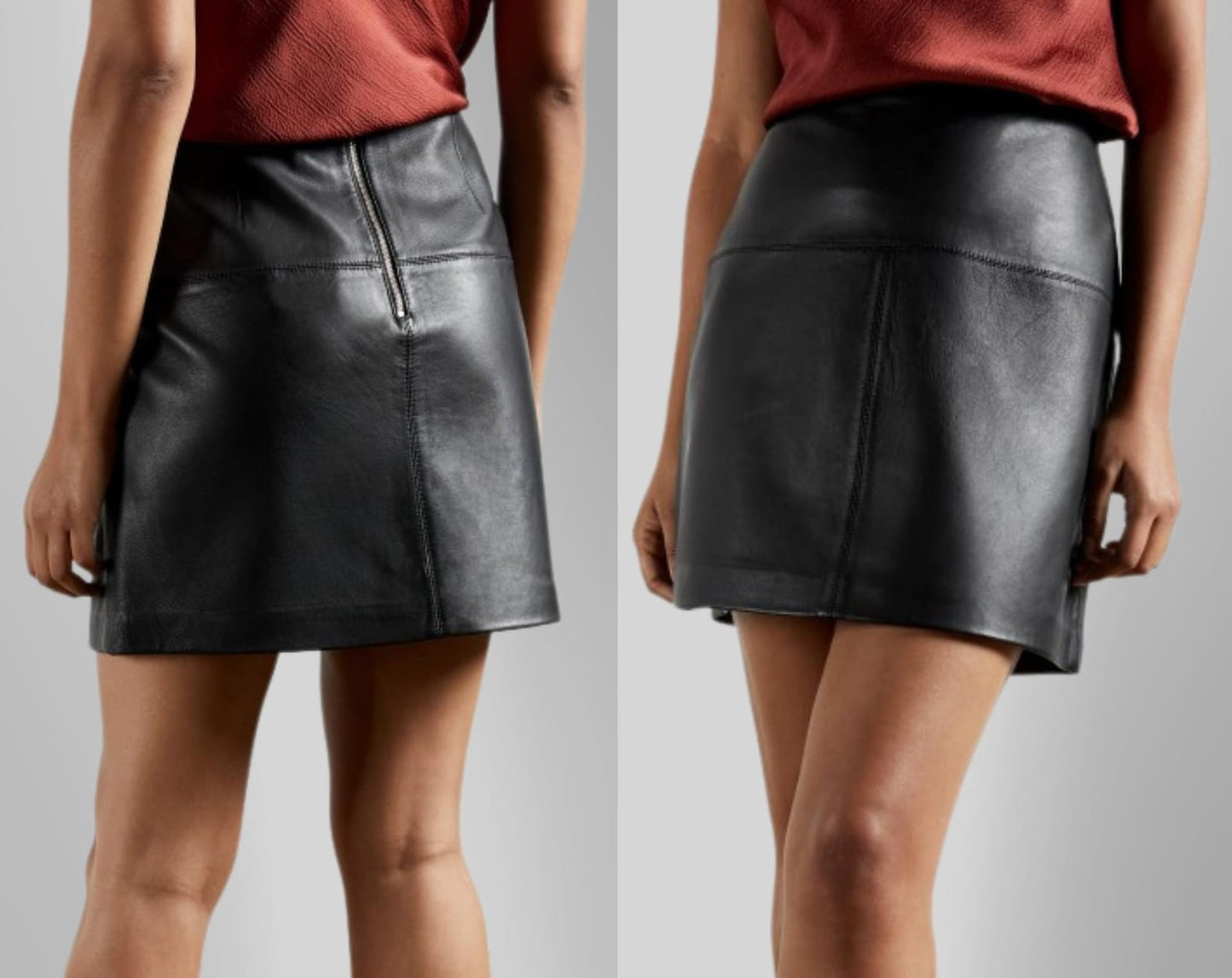 Black Leather Mini Skirt A-Line Zip Back