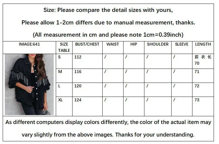 Women Denim Jacket with Chain Rivet Fringe