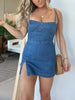 Slim Slit Suspender Denim Dress for Women
