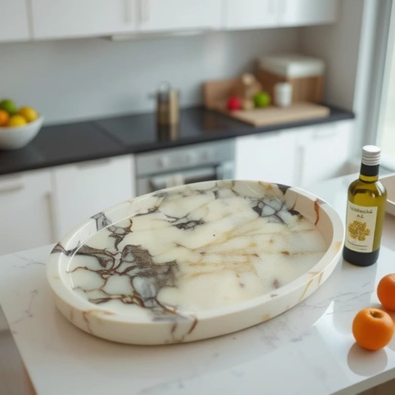 Marble Vanity Tray Oval Decorative Storage Plate