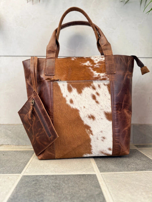 large cowhide tote bags brown white