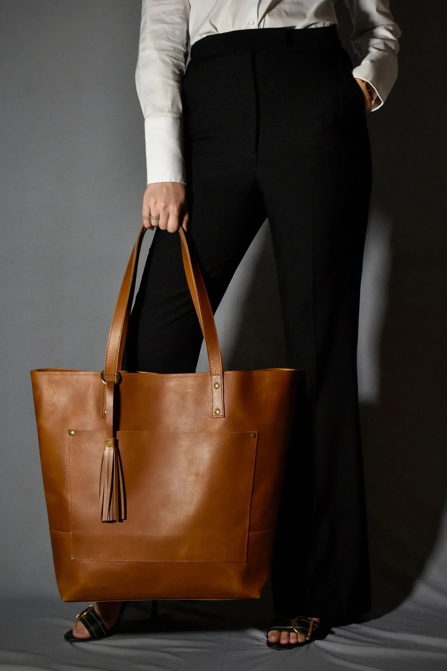 Tall Leather Tote Purse for Women Oversized Work Bag