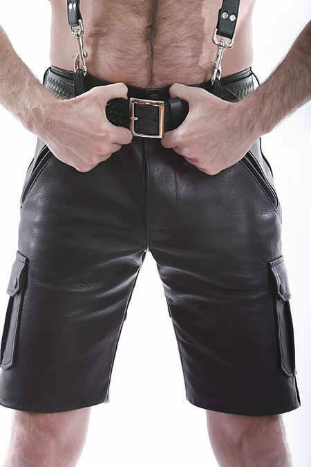 Premium Men's Cowhide Leather Cargo Shorts