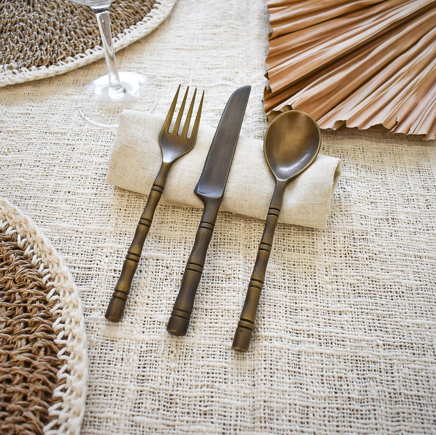 Vintage brass cutlery set table dining decor