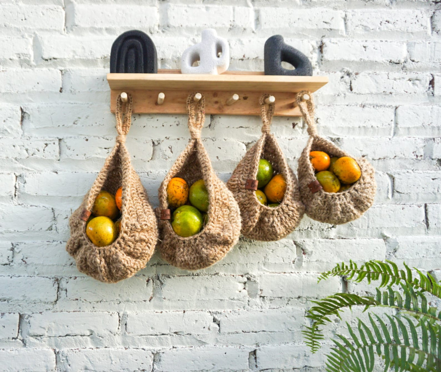 Jute crochet hanging kitchen fruit vegetable basket