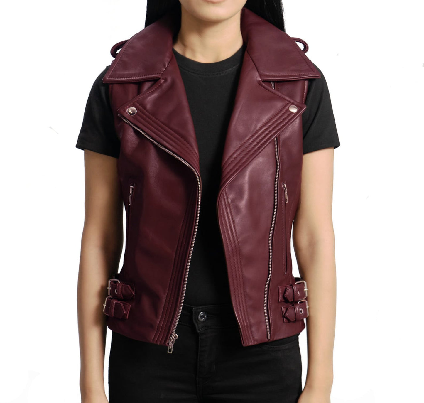 Burgundy Leather Vest for Women