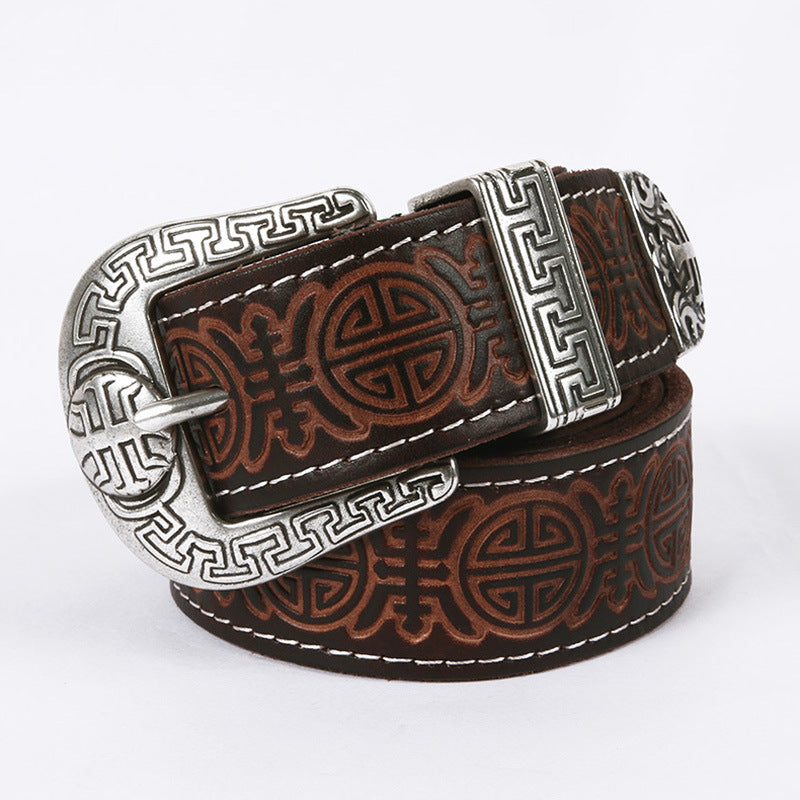 Men's Genuine Rodeo Leather Belt with Silver Buckle