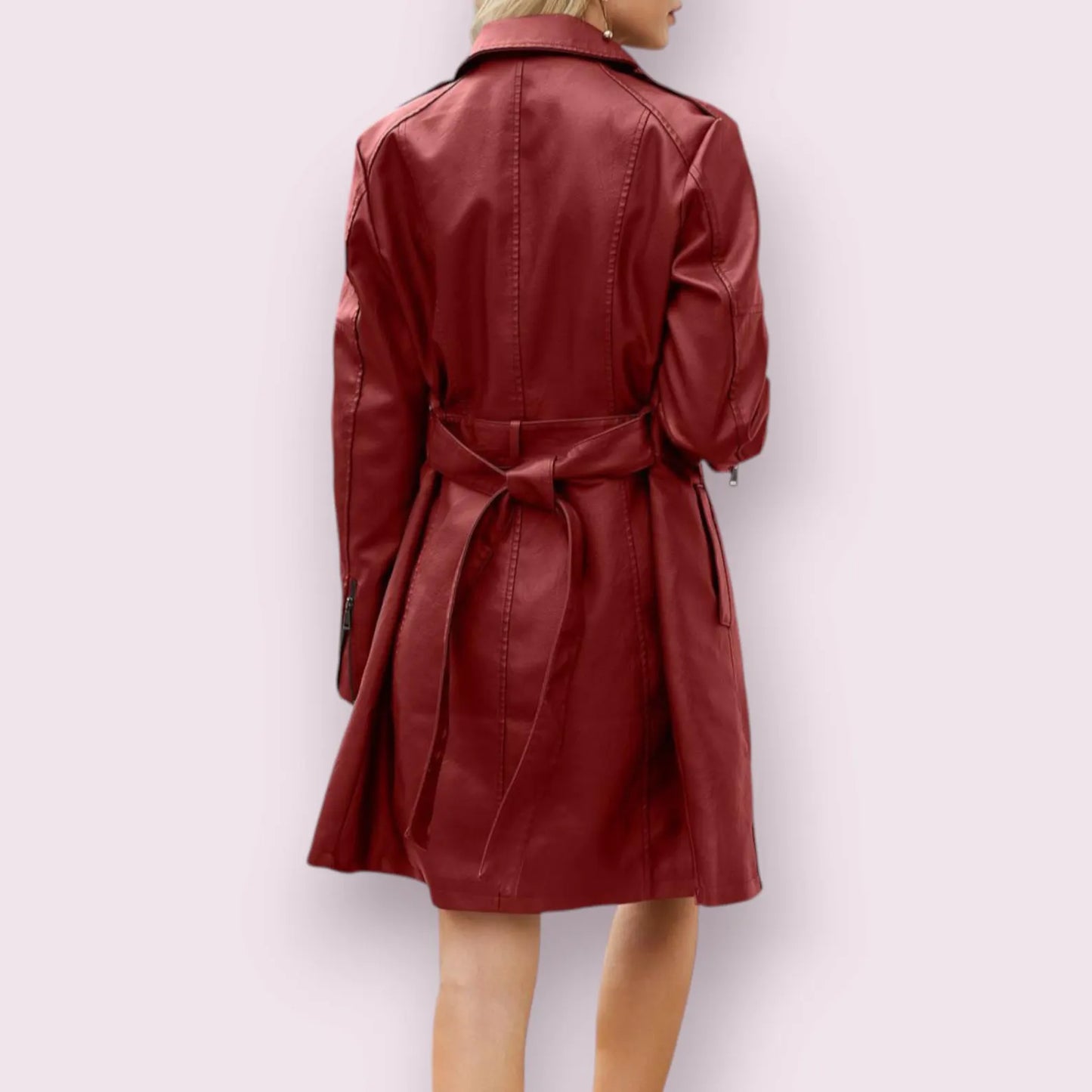 Women's Genuine Leather Trench Coat Jacket