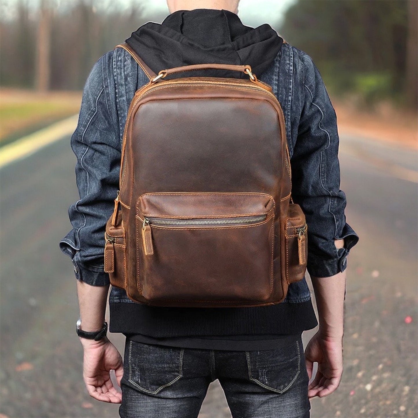 mens leather backpack travel