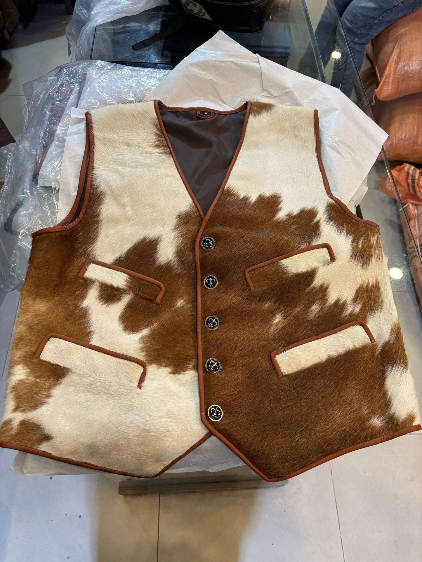 Cowhide Vest Brown White