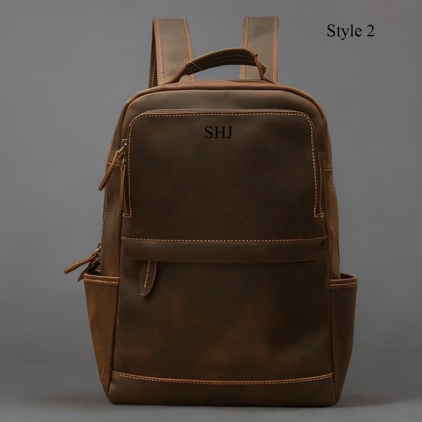 Brown leather backpack men