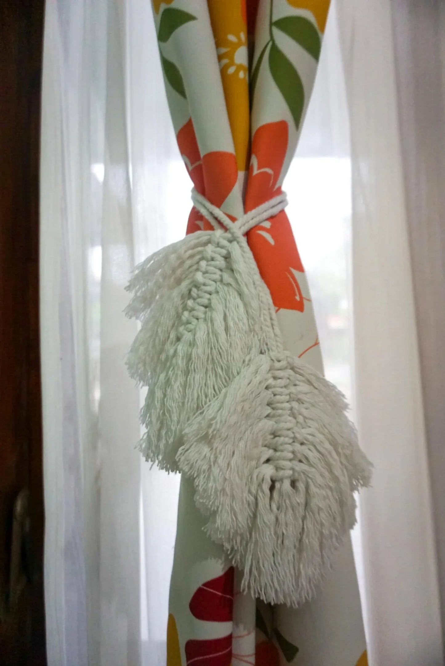 Macrame feather curtain tie backs