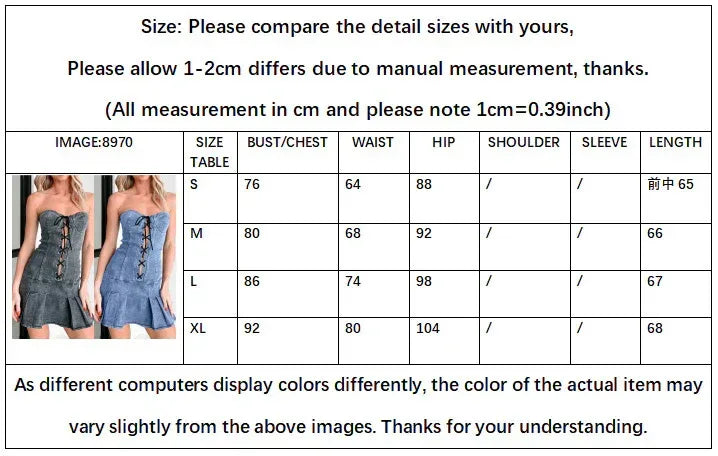 Strapless Lace Up Denim Mini Dress Corset Style