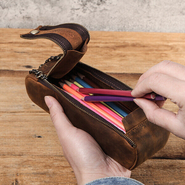 Cowhide Leather Pencil Pouch Case