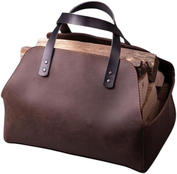 Genuine Leather Bag Firewood Carrier Log Holder