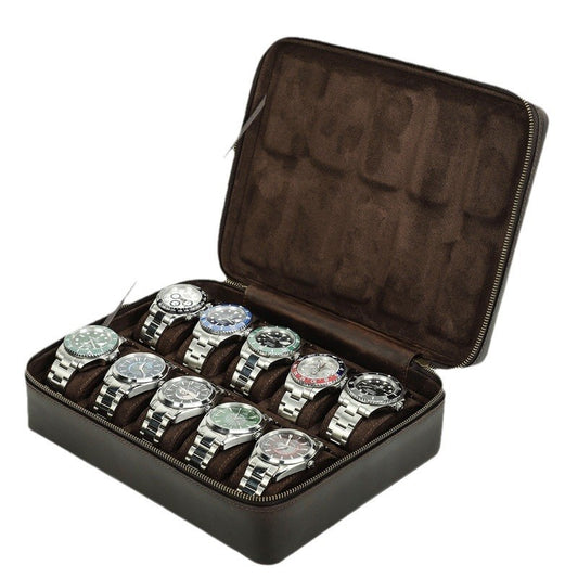 Leather Watch Box Organizer 10 Slot Travel Case for Men