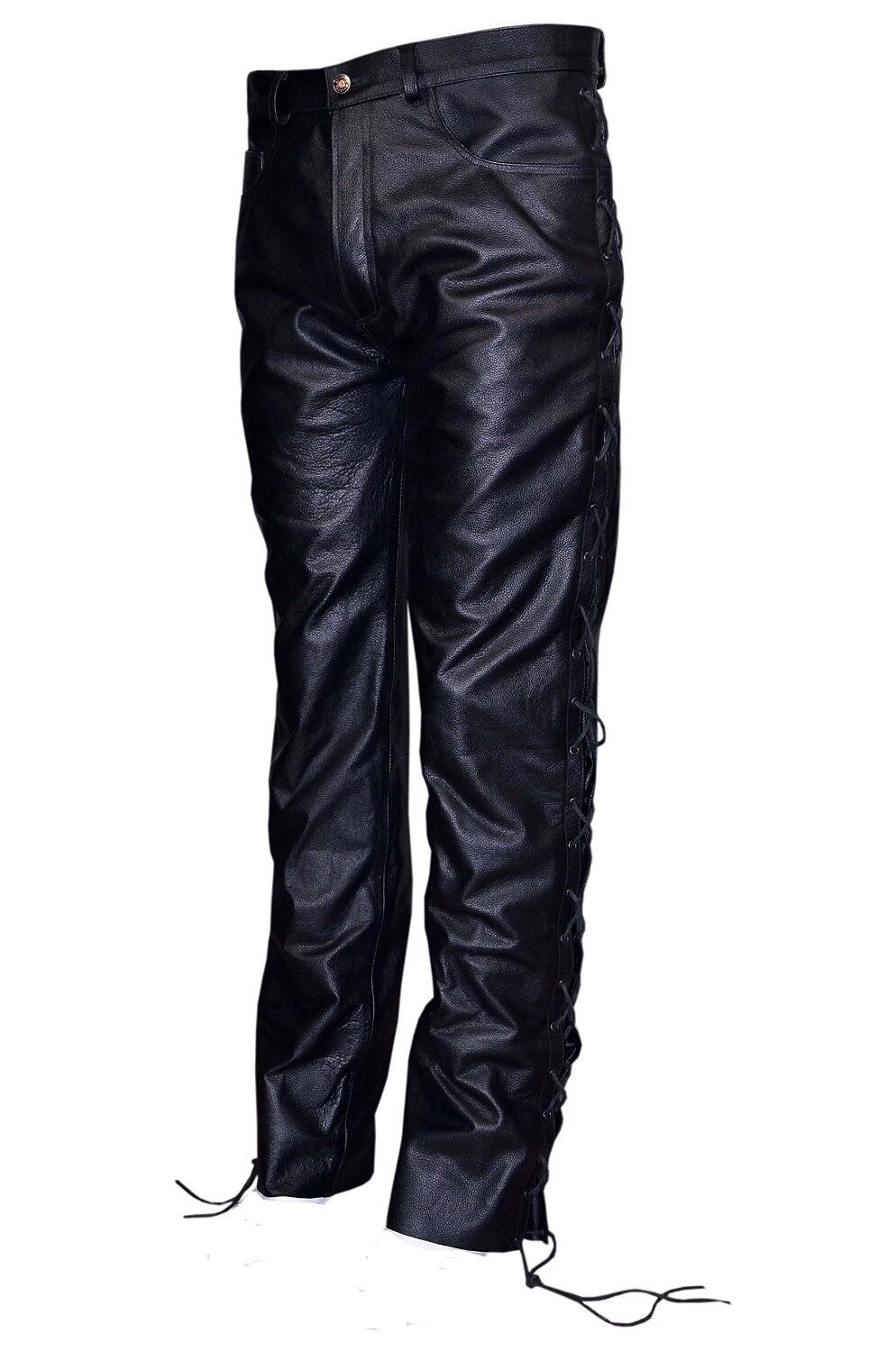 Real Leather Black Pants Laced