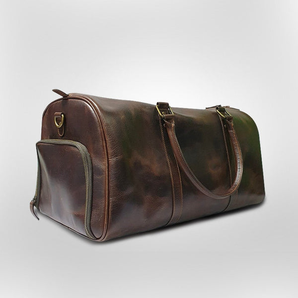 Waxed Leather Duffle Bag With Shoe Compartment