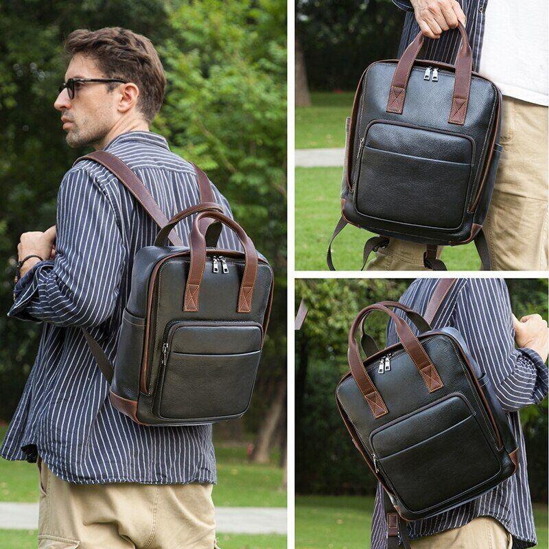 Leather Laptop Backpack Shoulder Bag
