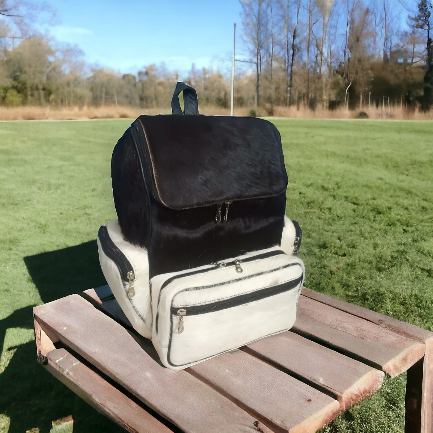 Cow Skin Backpack Black White