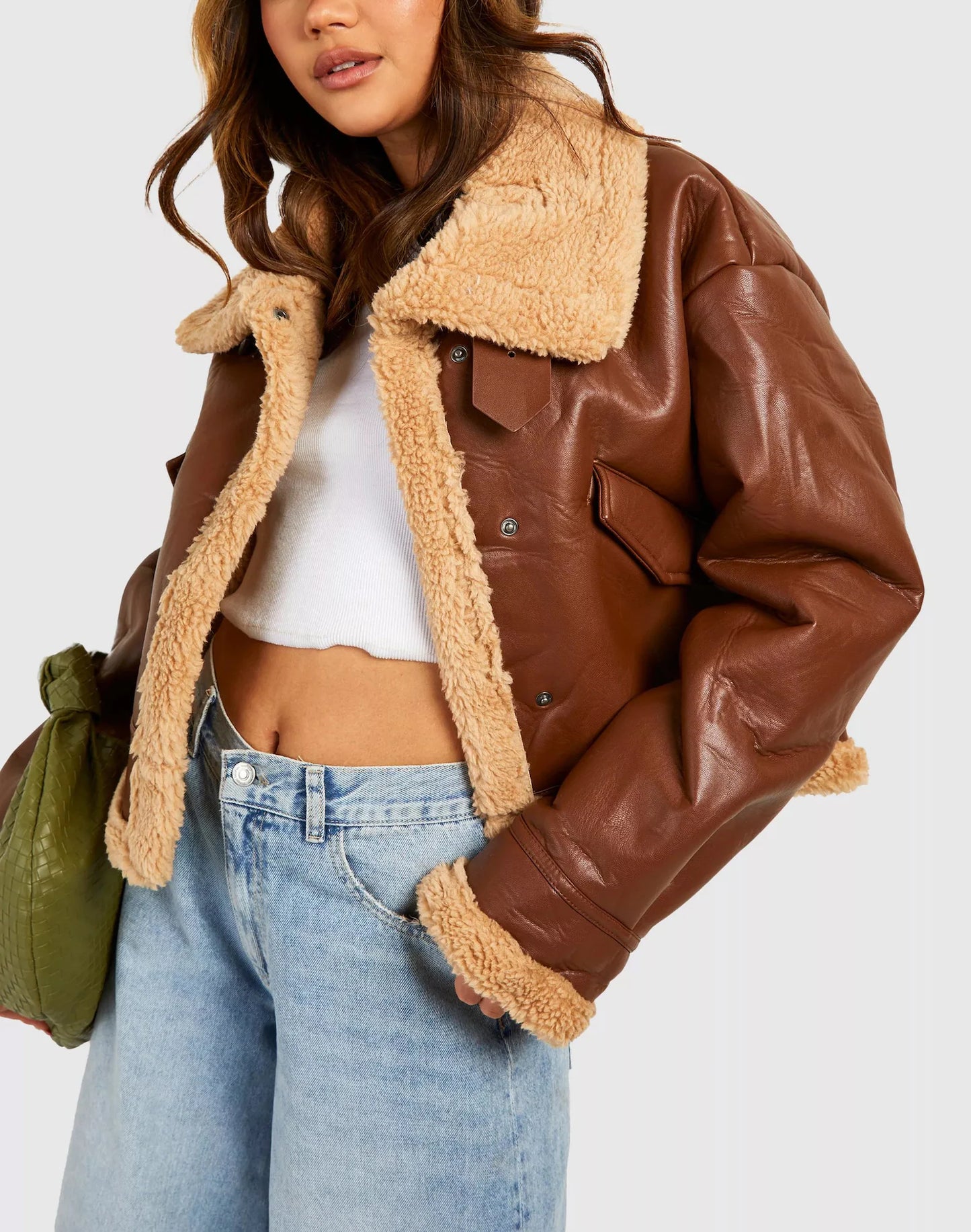 shearling fur leather bomber jacket women
