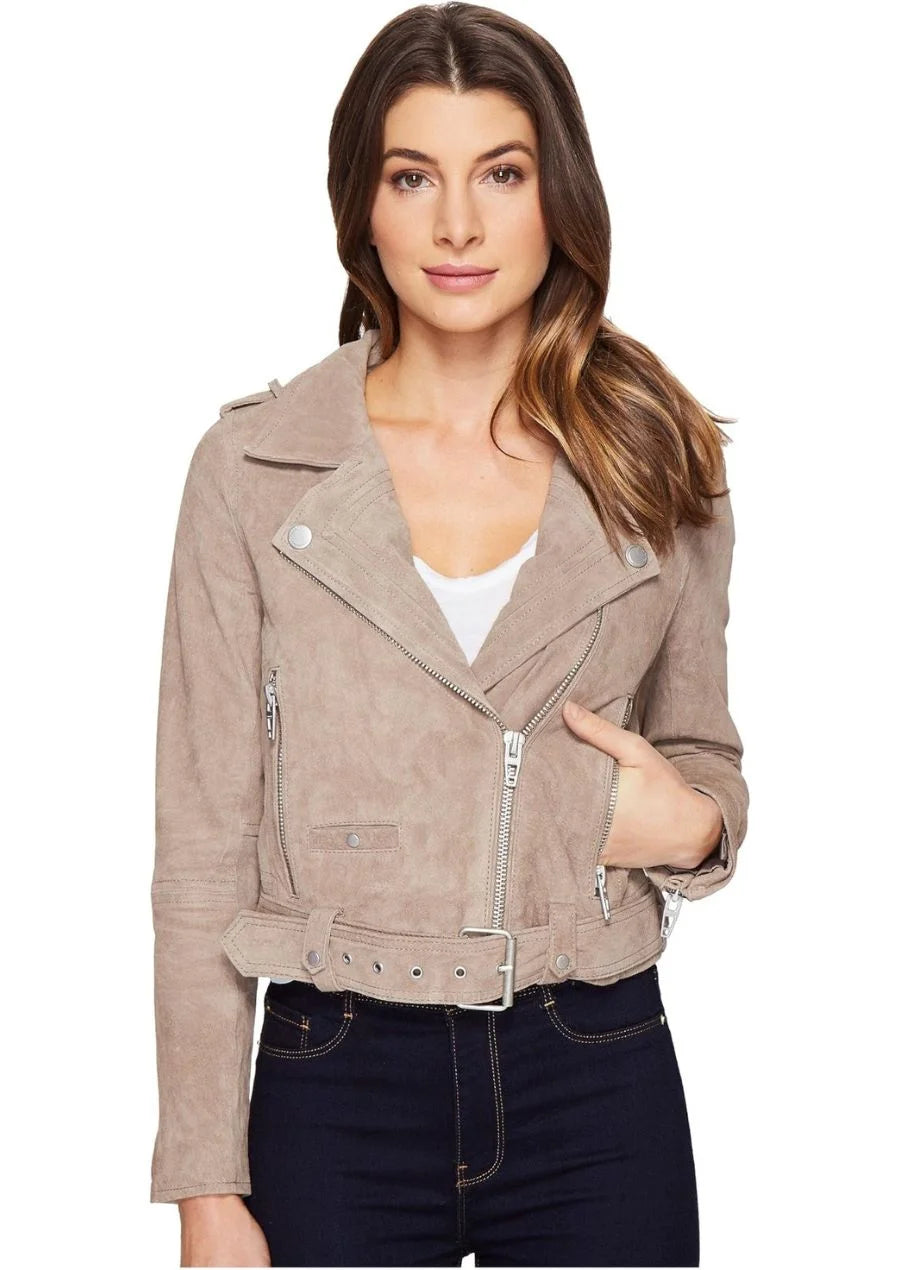 Women’s Suede Leather Biker Cropped Jacket