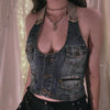Women’s Denim Corset Halter Top Retro Distressed