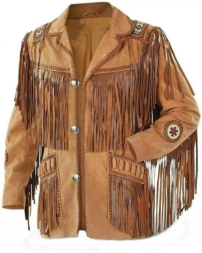 Men's Cowboy Jacket Suede Fringe Beads